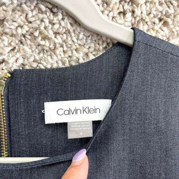 Calvin Klein Jumpsuit Women’s 4 Short Ruffle Sleeve Dark Chambray Straight Leg - Picture 5 of 10